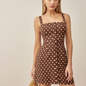 Reformation Brown and White Polka Dot Mini Dress
